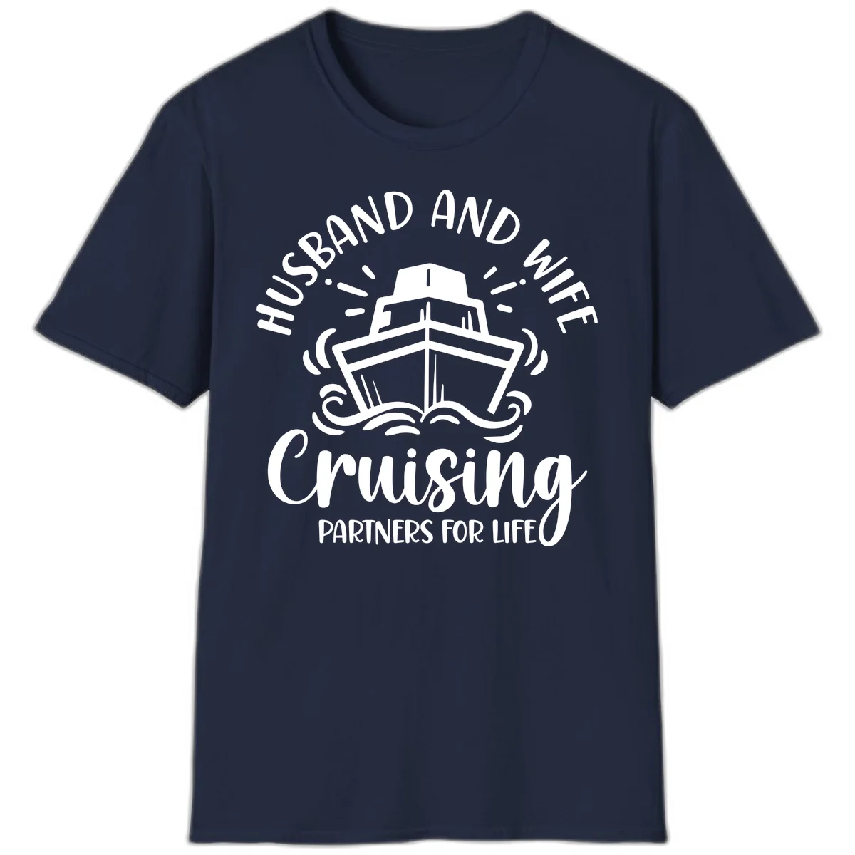 Husband And Wife Cruising Partners T-Shirt in Navy