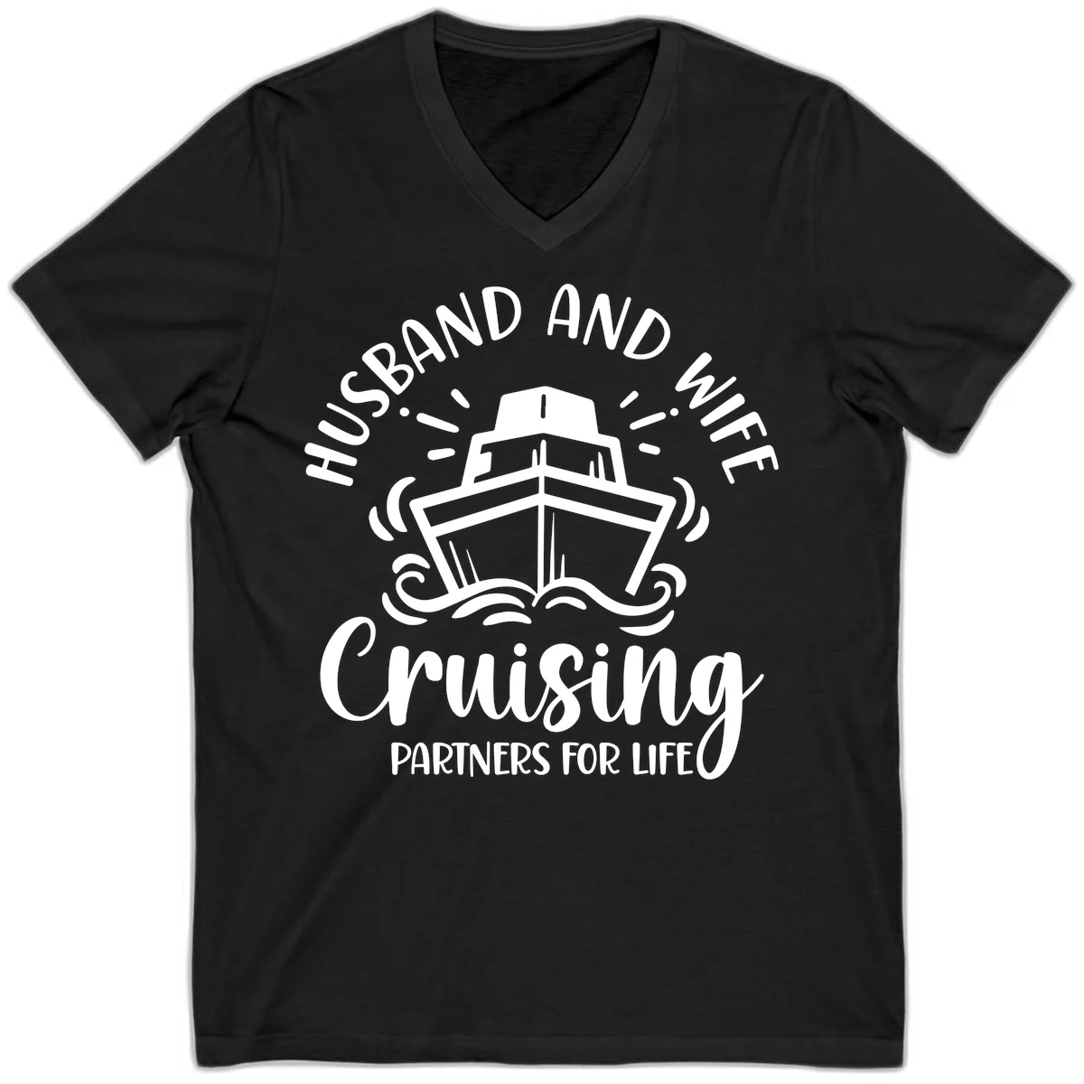 Husband And Wife Cruising Partners V-Neck in Black