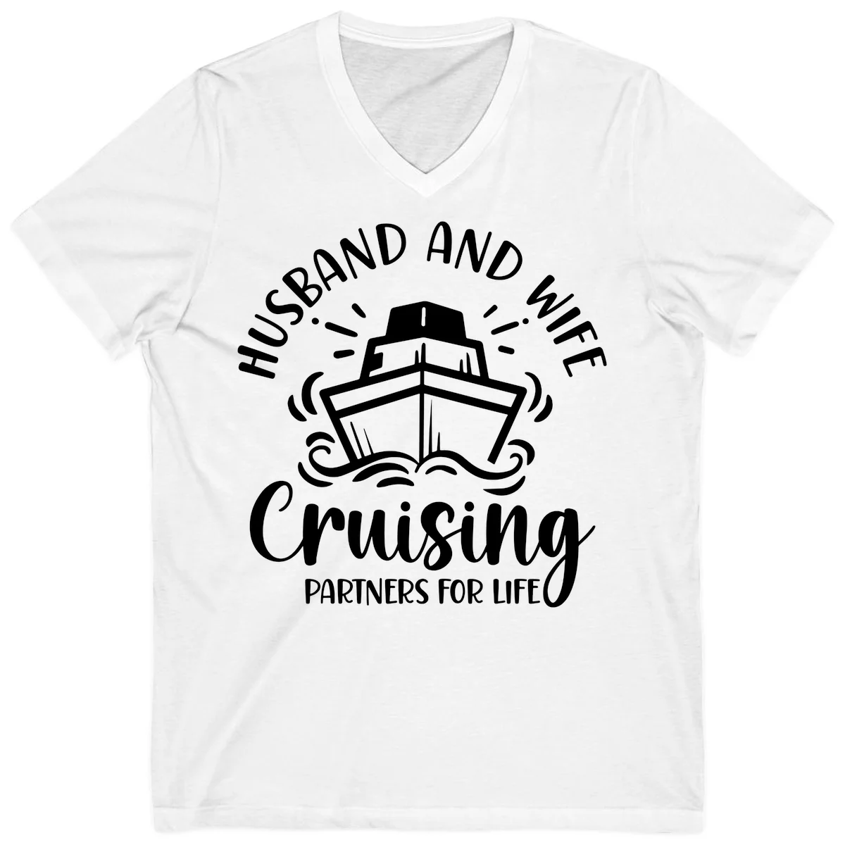 Husband And Wife Cruising Partners V-Neck in White
