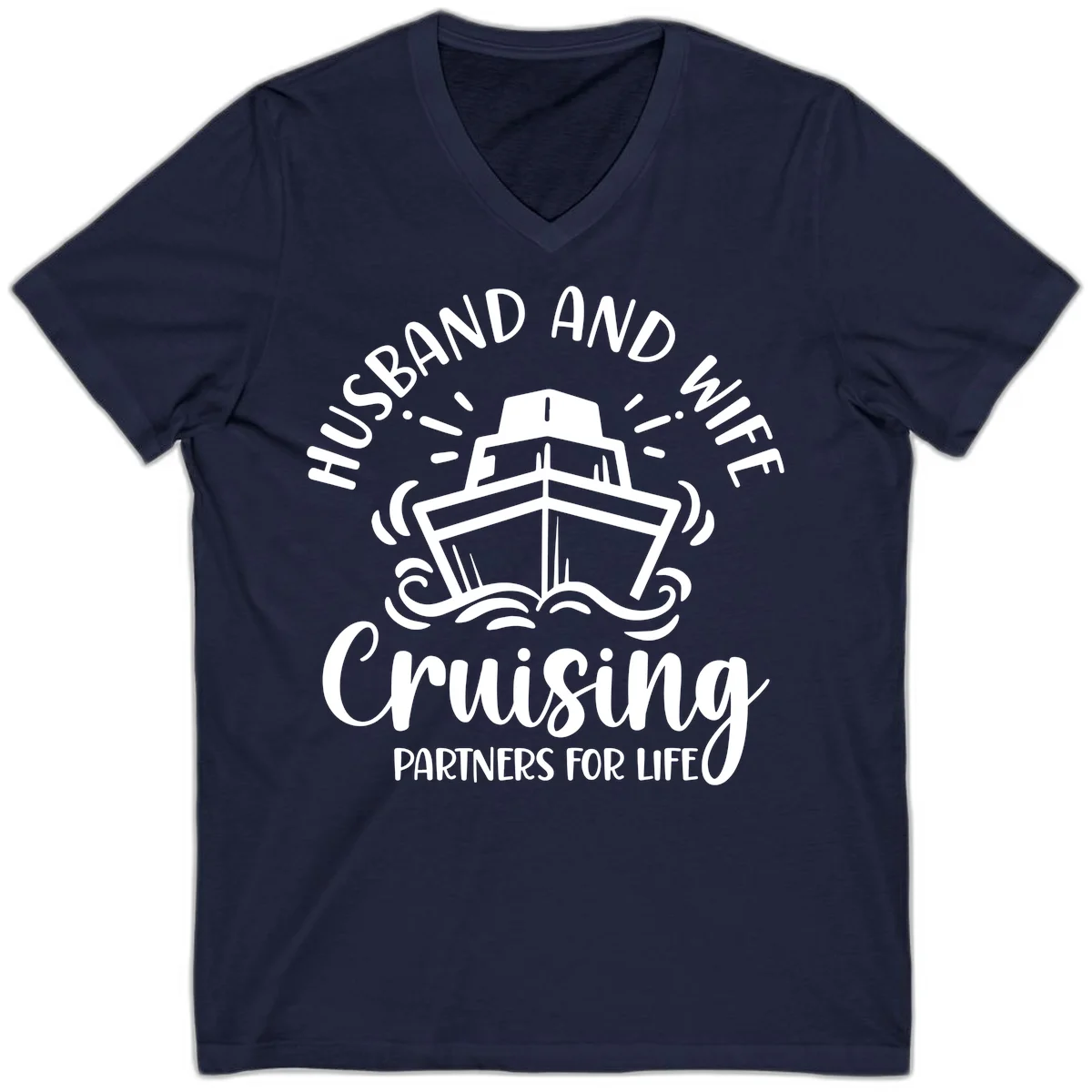 Husband And Wife Cruising Partners V-Neck in Navy