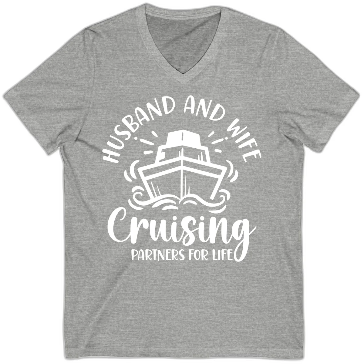 Husband And Wife Cruising Partners V-Neck in Athletic Heather