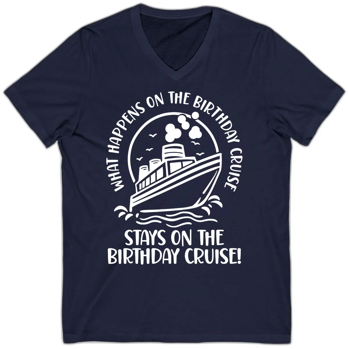 What Happens On The Birthday Cruise V-Neck in Navy
