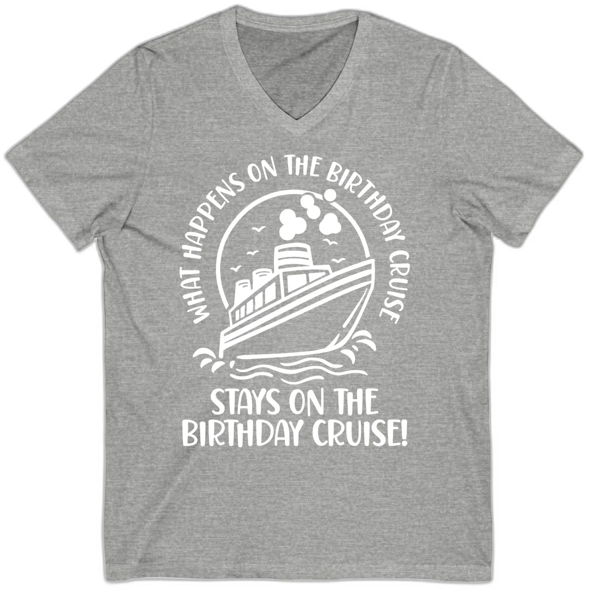 What Happens On The Birthday Cruise V-Neck in Athletic Heather