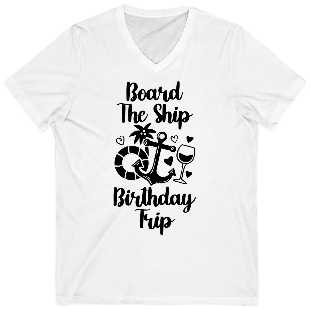 Board The Ship Birthday Trip V-Neck in White