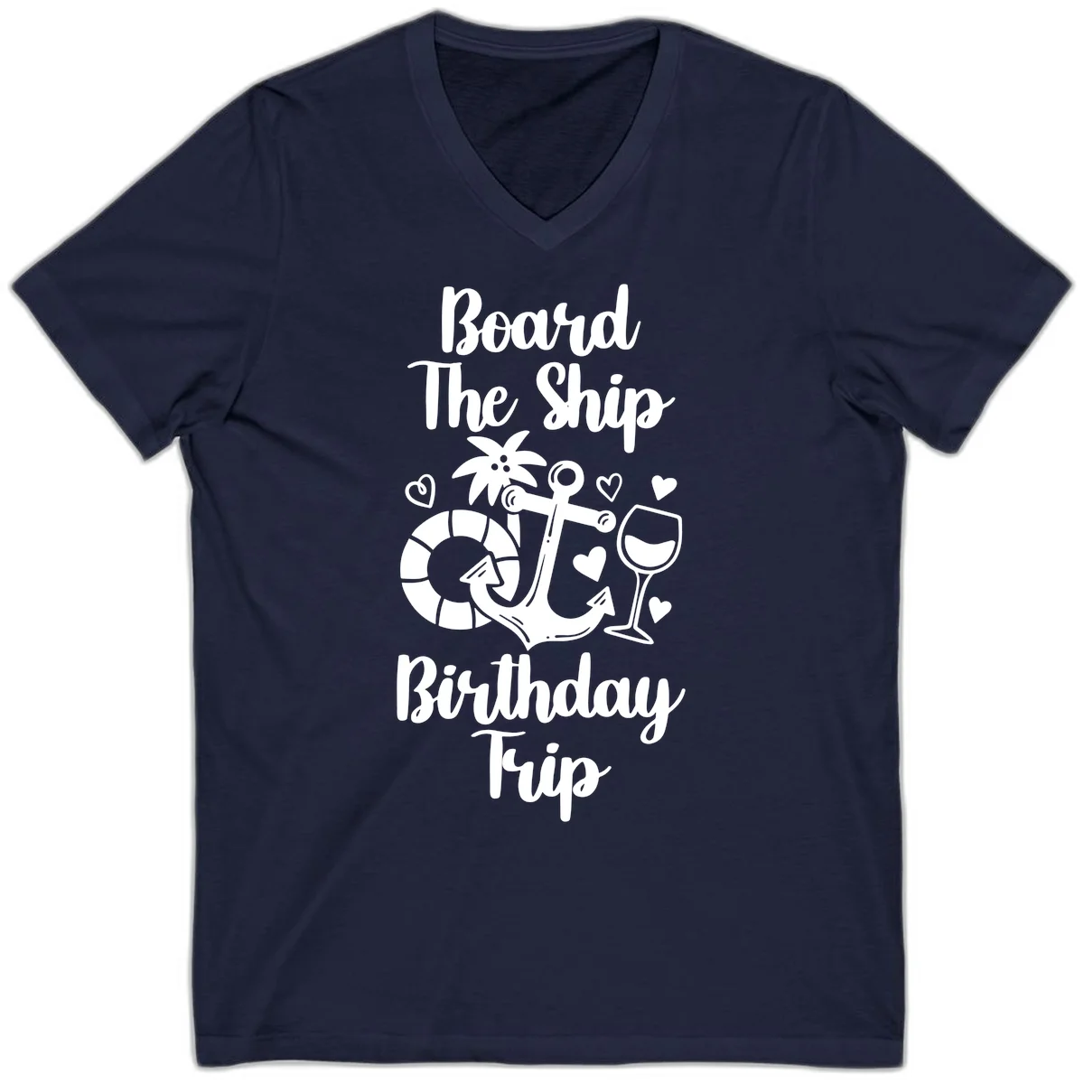 Board The Ship Birthday Trip V-Neck in Navy