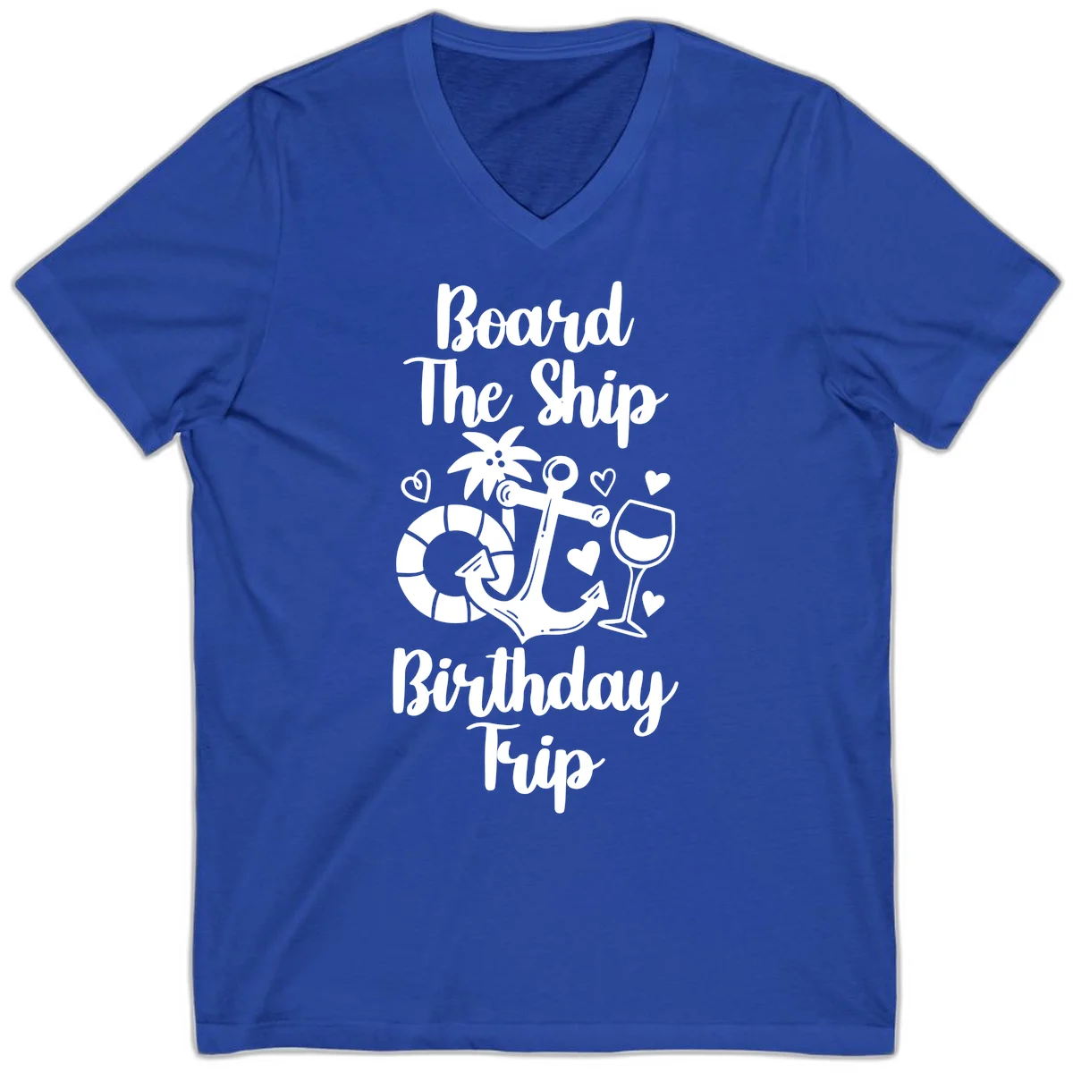 Board The Ship Birthday Trip V-Neck in True Royal