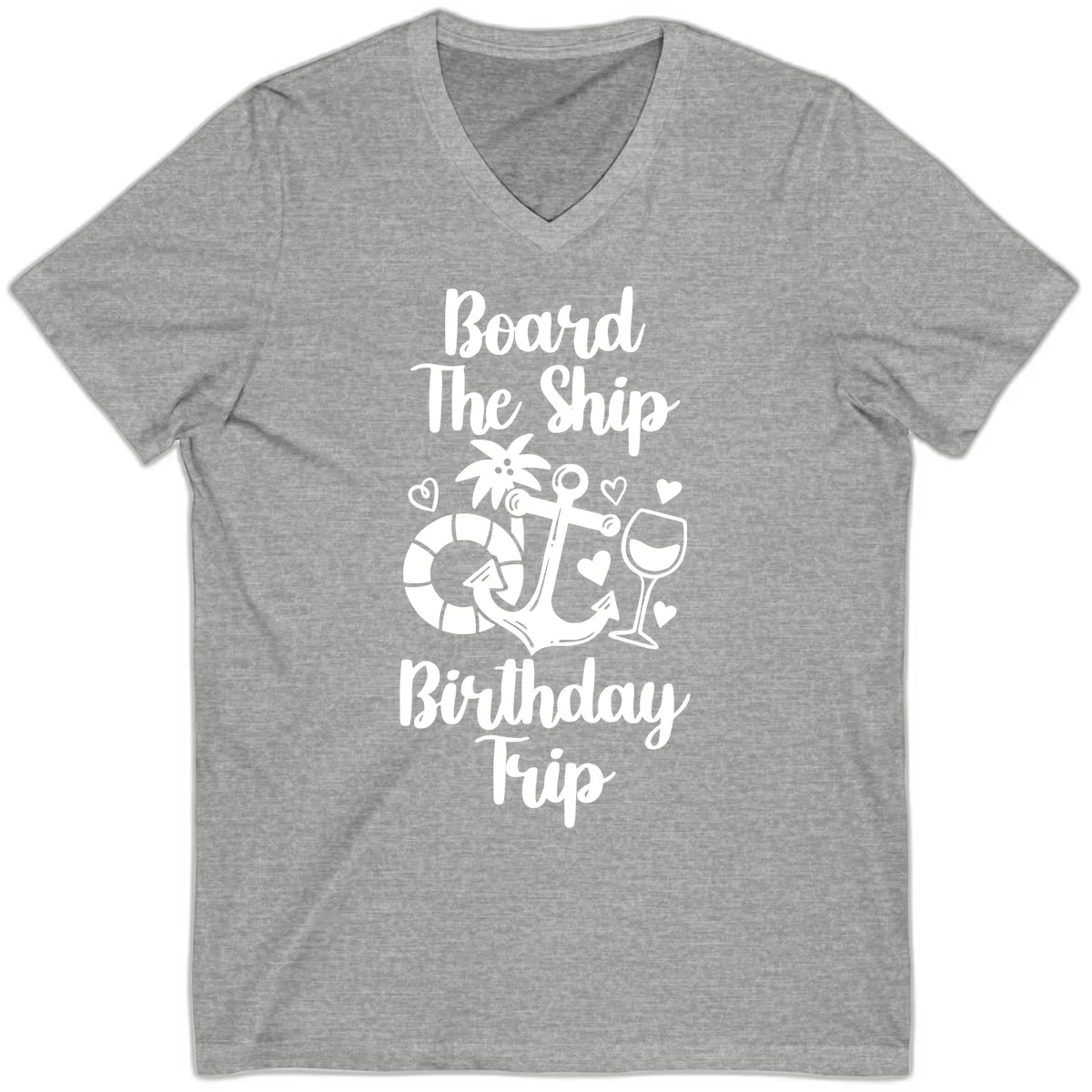 Board The Ship Birthday Trip V-Neck in Athletic Heather
