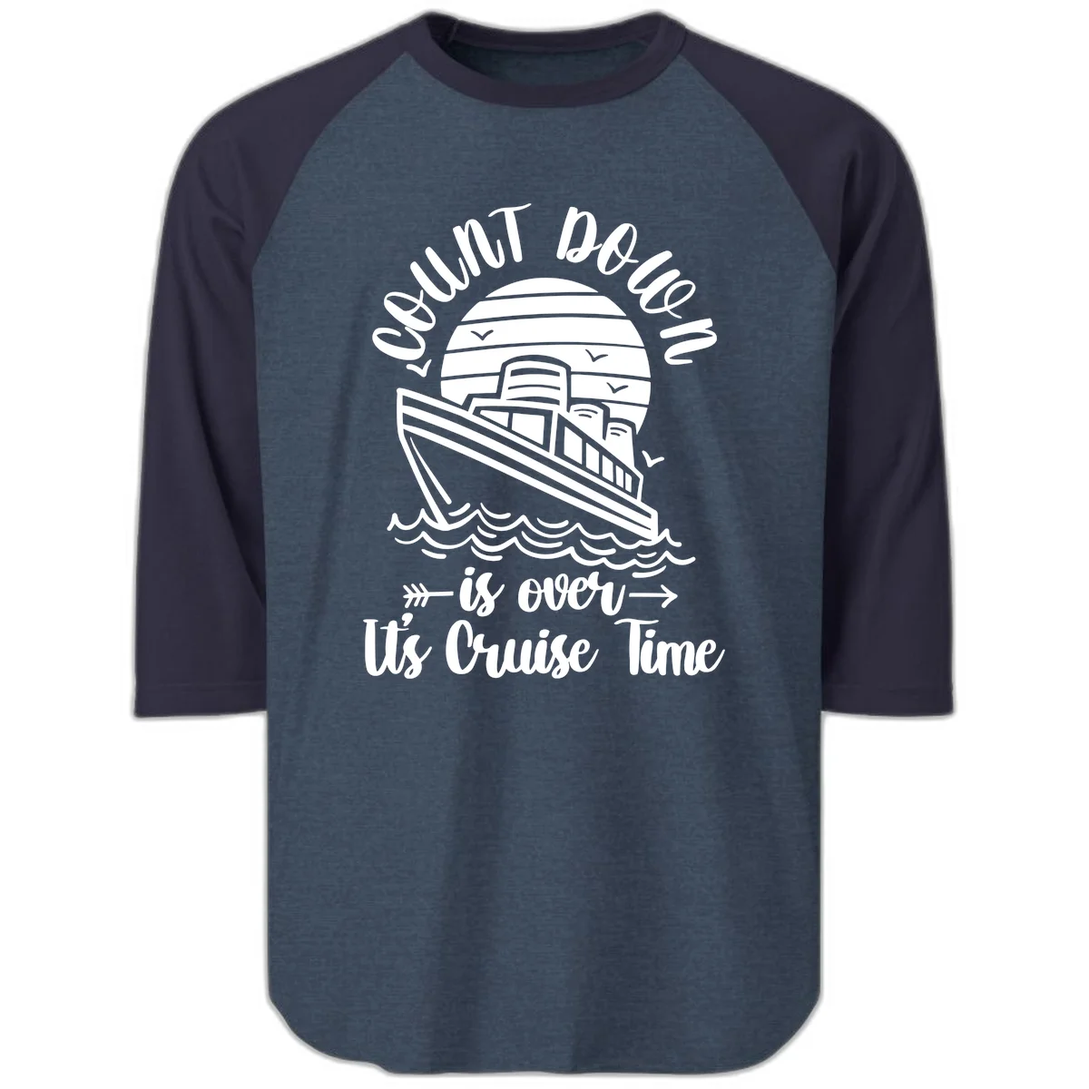 Lobster Do You Want Us Over Cruise Time Raglan 3/4 in Heather Denim Navy