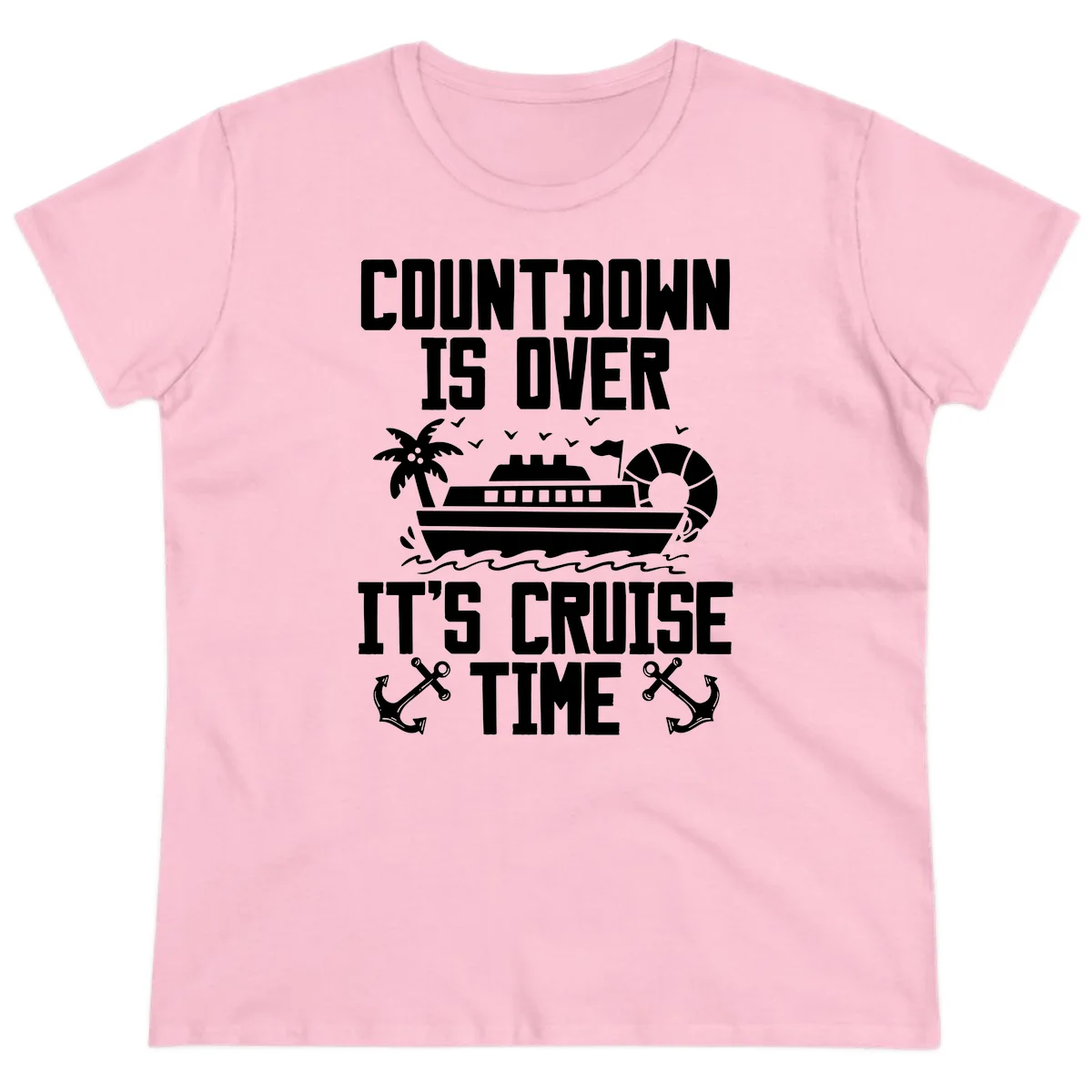 Countdown Is Over It's Cruise Time Ladies Tee in Light Pink