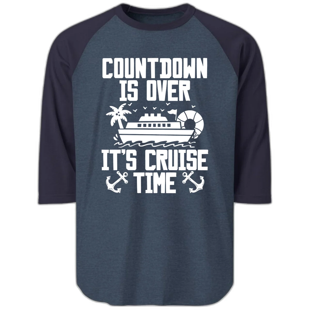 Countdown Is Over It's Cruise Time Raglan 3/4 in Heather Denim Navy