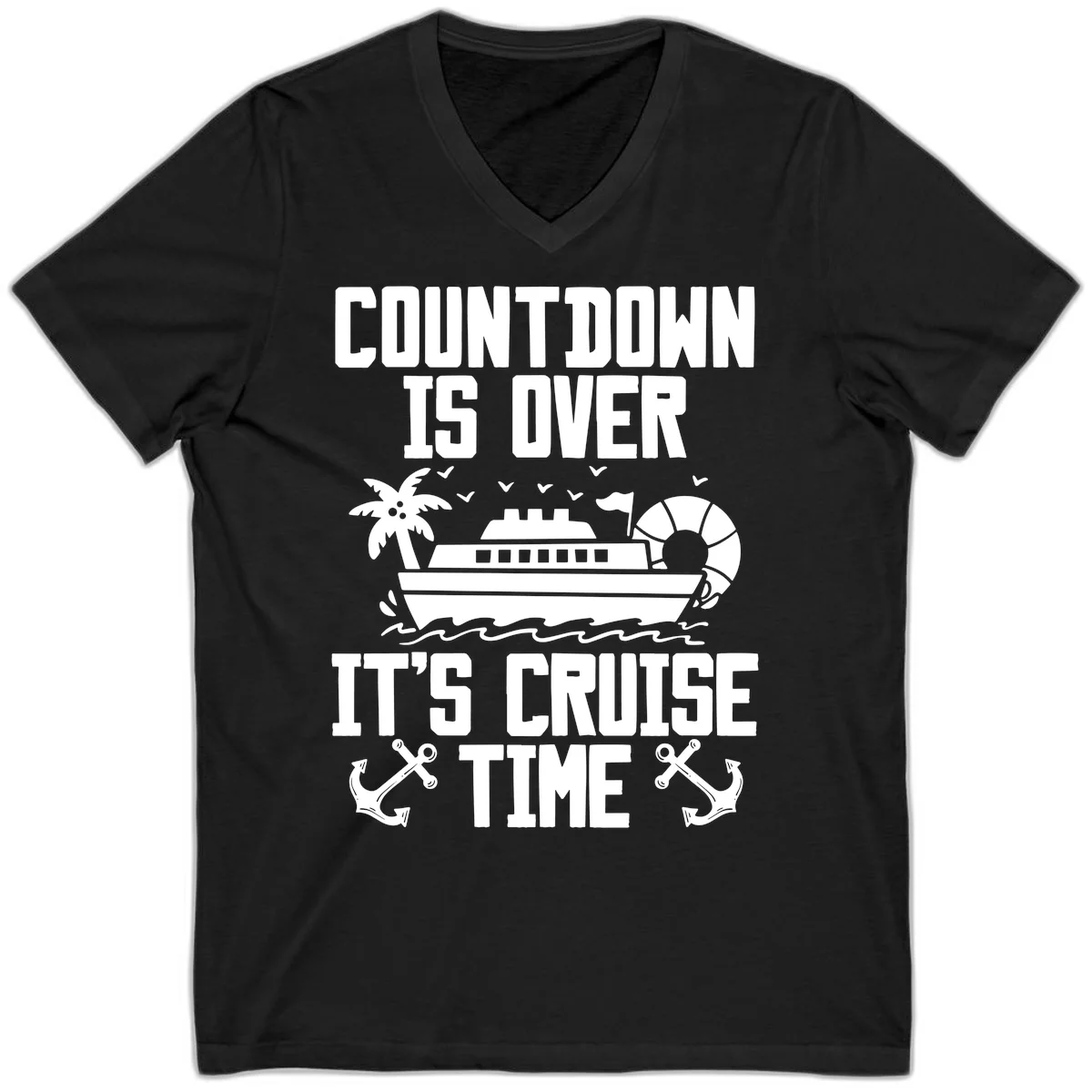 Countdown Is Over It's Cruise Time V-Neck in Black