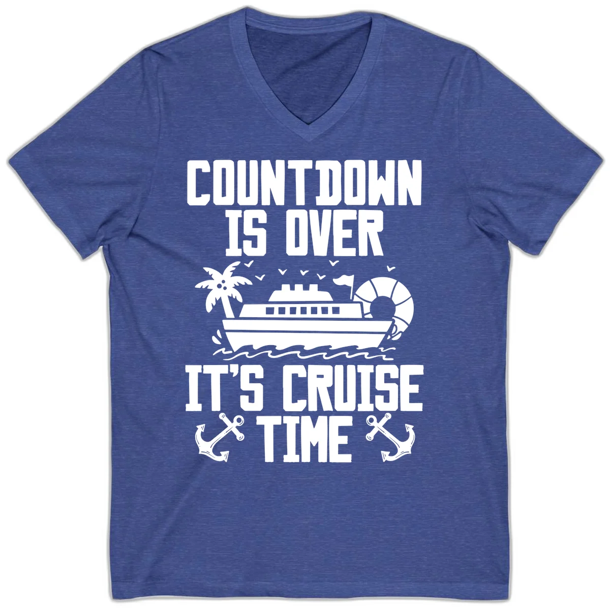Countdown Is Over It's Cruise Time V-Neck in Heather True Royal