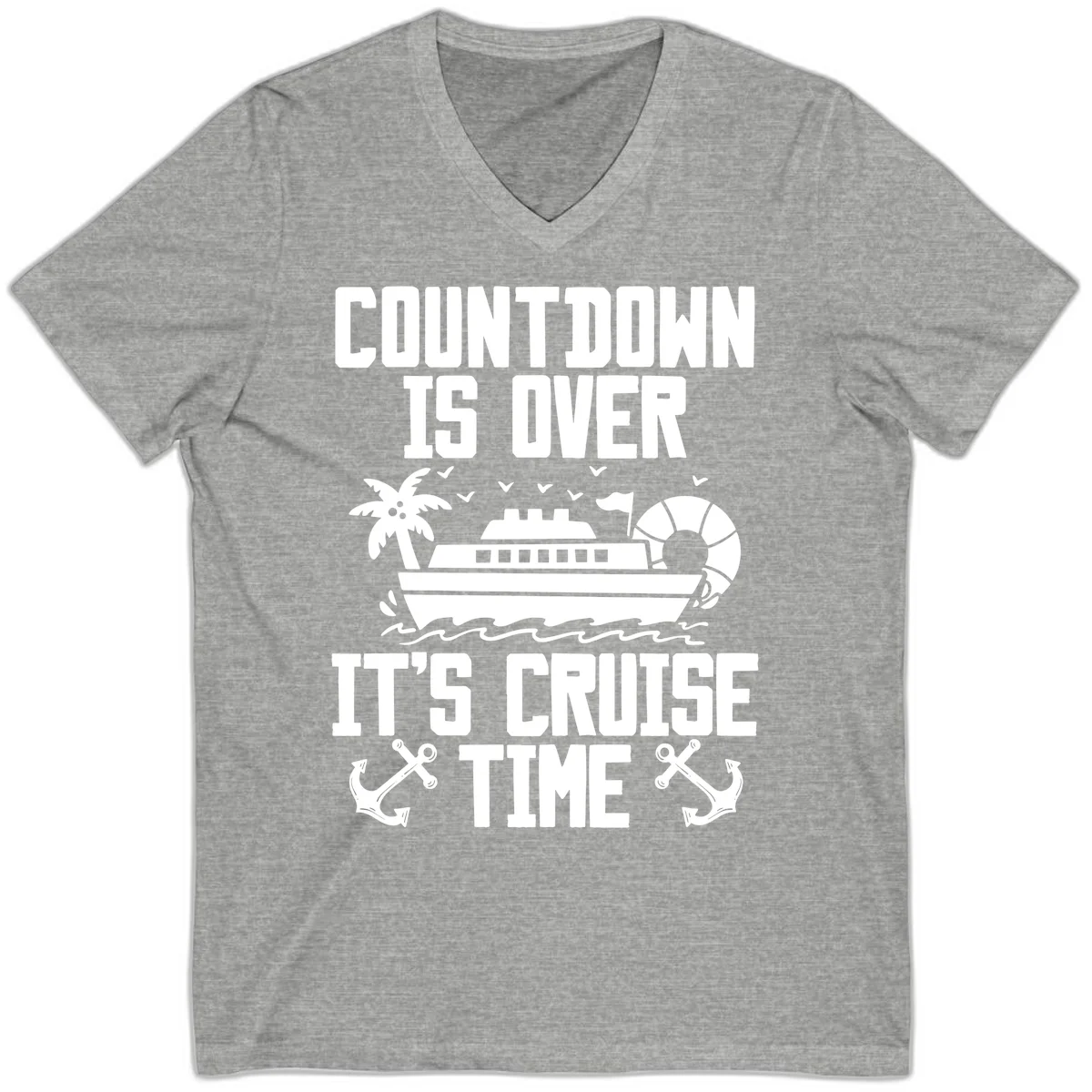 Countdown Is Over It's Cruise Time V-Neck in Athletic Heather