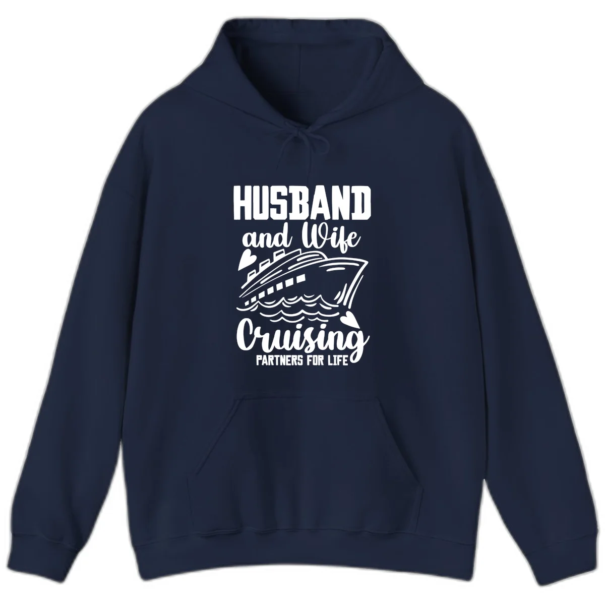 Husband and Wife Cruising Partners For Life Hoodie in Navy