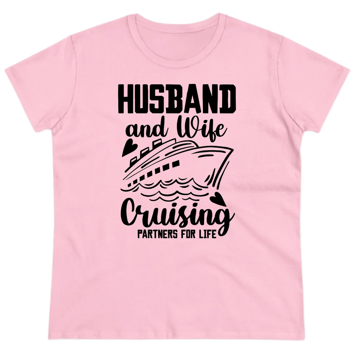 Husband and Wife Cruising Partners For Life Ladies Tee in Light Pink