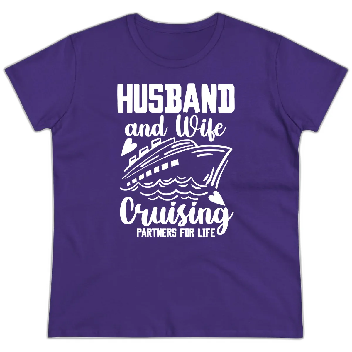 Husband and Wife Cruising Partners For Life Ladies Tee in Purple