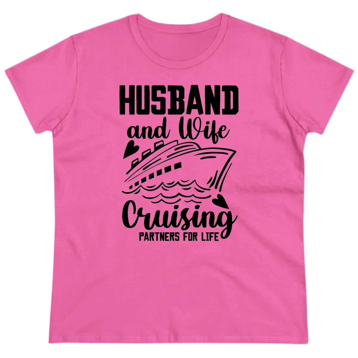 Husband and Wife Cruising Partners For Life Ladies Tee in Azalea