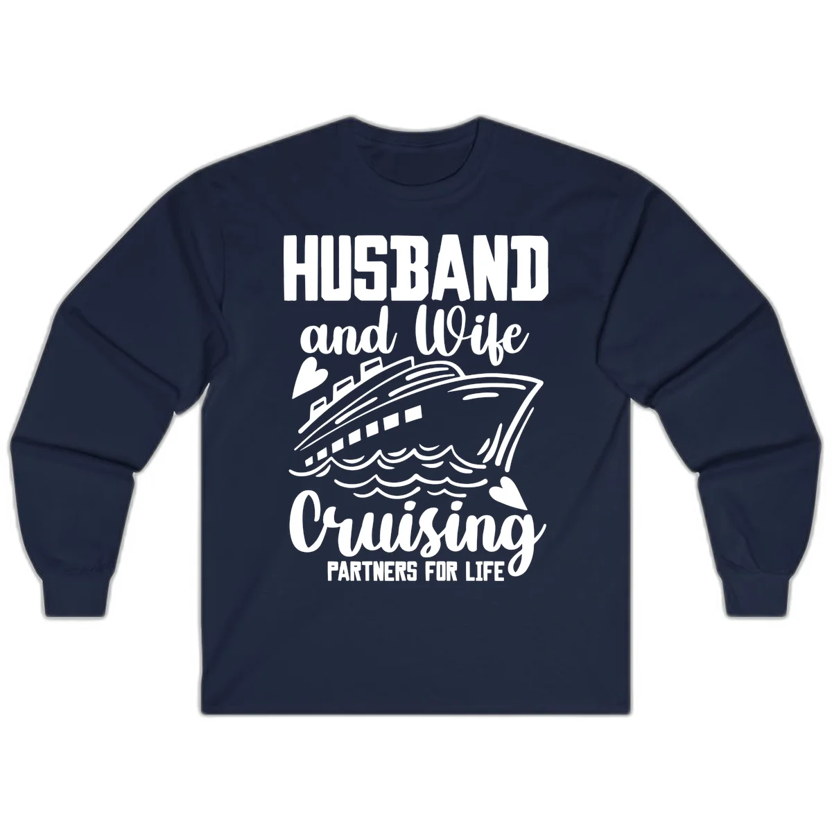Husband and Wife Cruising Partners For Life Long Sleeve in Navy