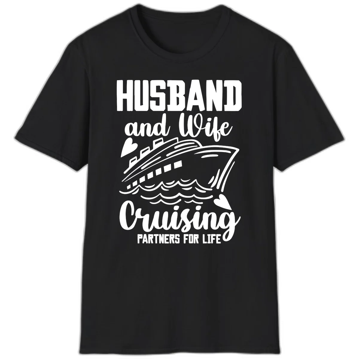 Husband and Wife Cruising Partners For Life T-Shirt in Black