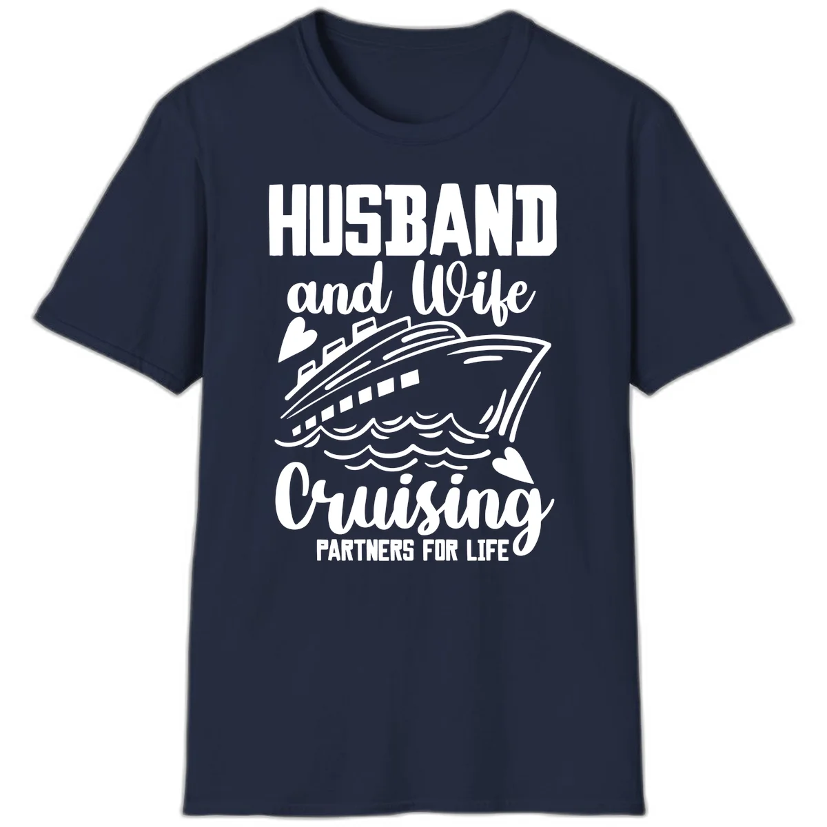 Husband and Wife Cruising Partners For Life T-Shirt in Navy