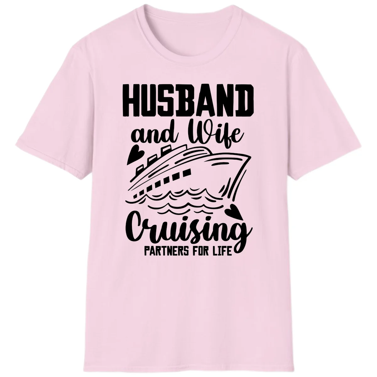 Husband and Wife Cruising Partners For Life T-Shirt in Light Pink