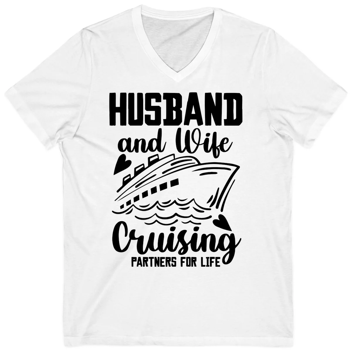 Husband and Wife Cruising Partners For Life V-Neck in White