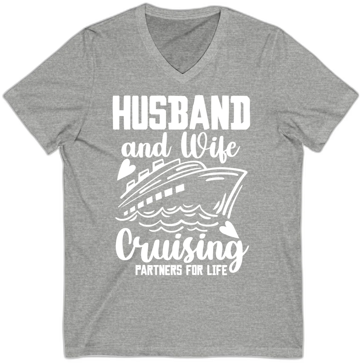 Husband and Wife Cruising Partners For Life V-Neck in Athletic Heather