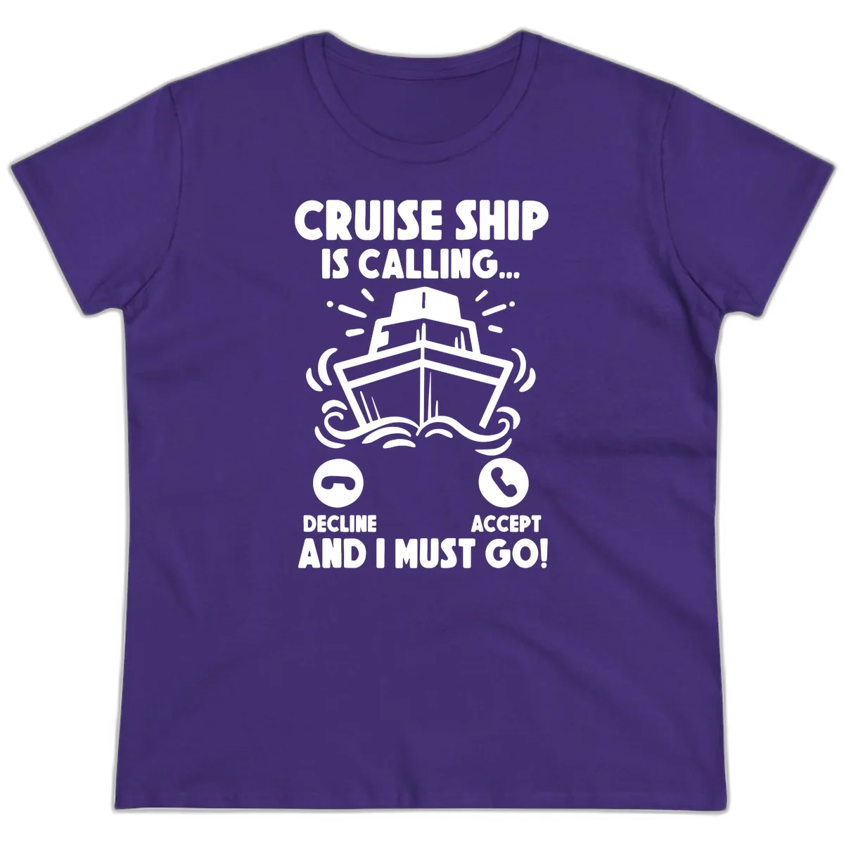 Cruise Ship Is Calling Ladies Tee in Purple