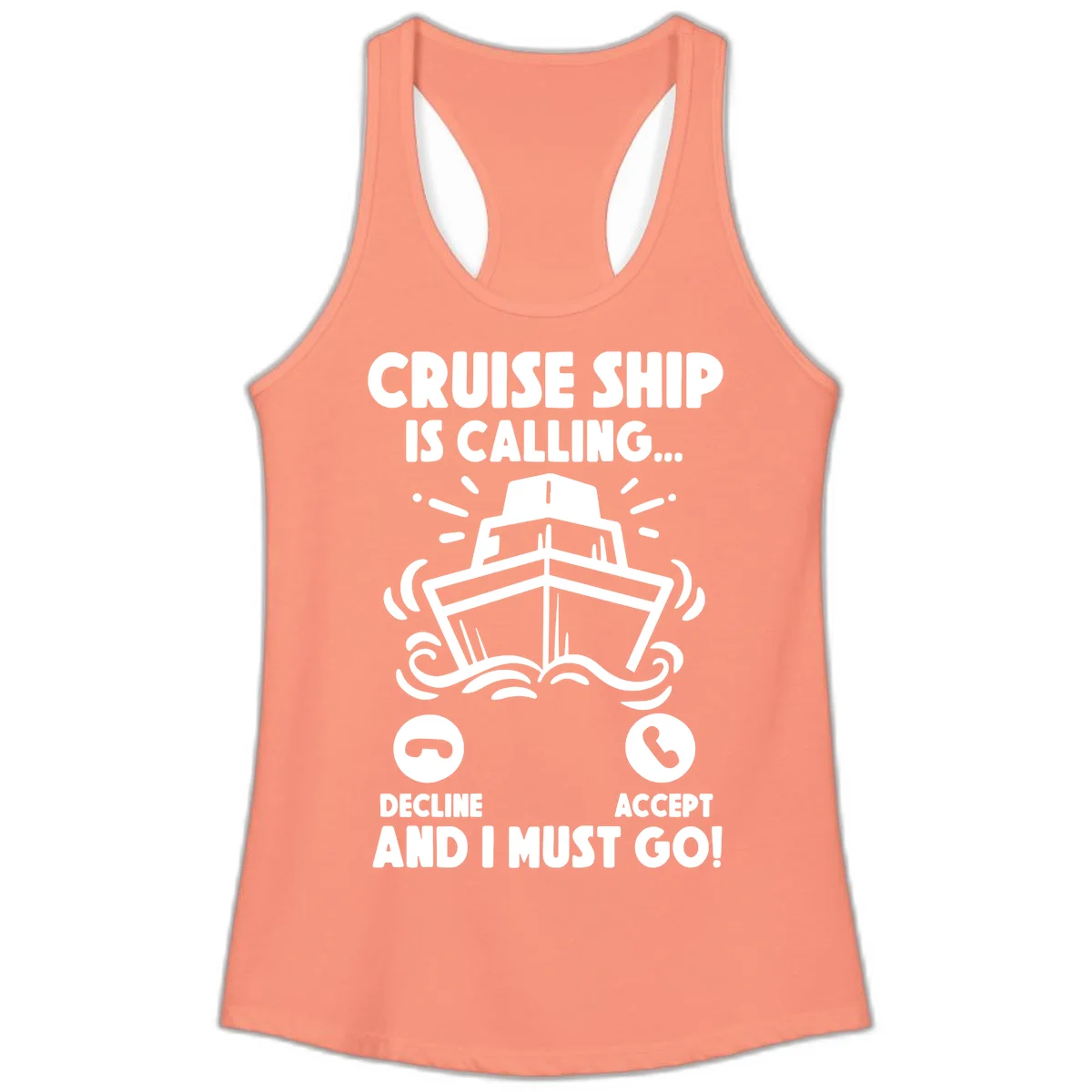 Cruise Ship Is Calling Ladies Tank in Solid Light Orange