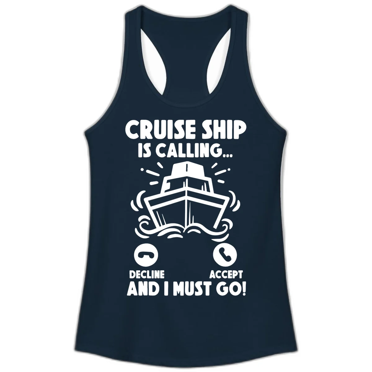 Cruise Ship Is Calling Ladies Tank in Solid Midnight Navy