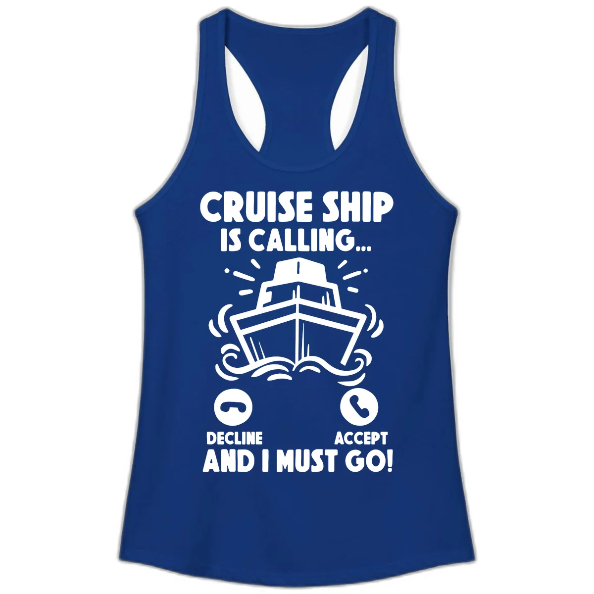 Cruise Ship Is Calling Ladies Tank in Solid Royal