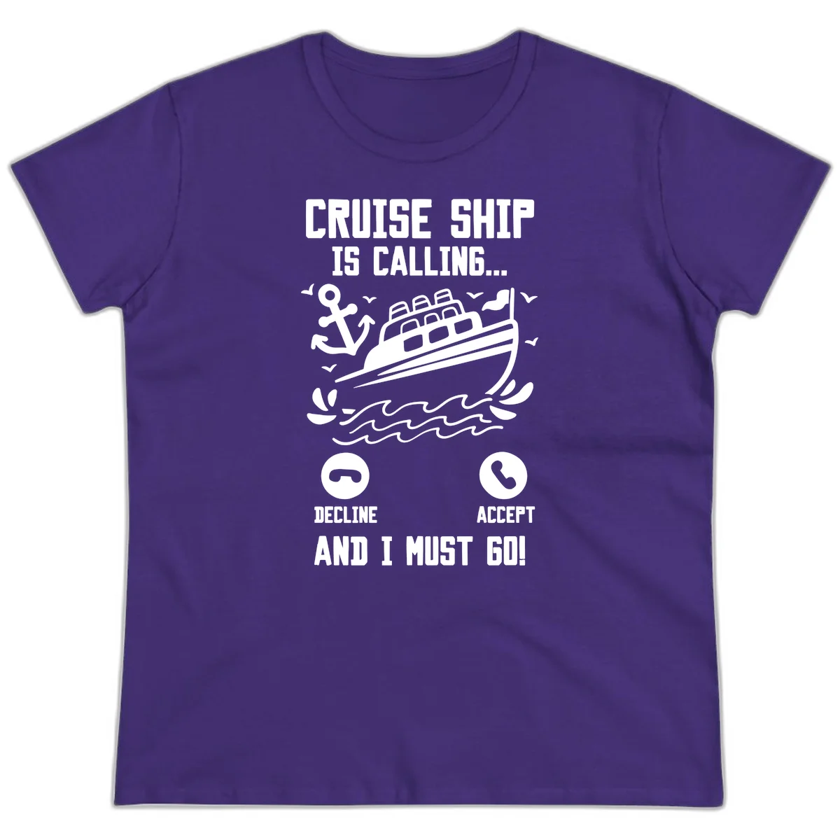 Cruise Ship Is Calling Ladies Tee in Purple