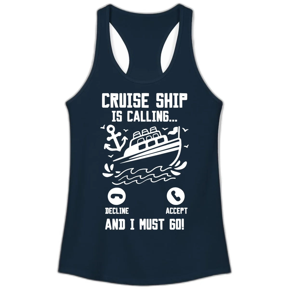 Cruise Ship Is Calling Ladies Tank Top in Solid Midnight Navy