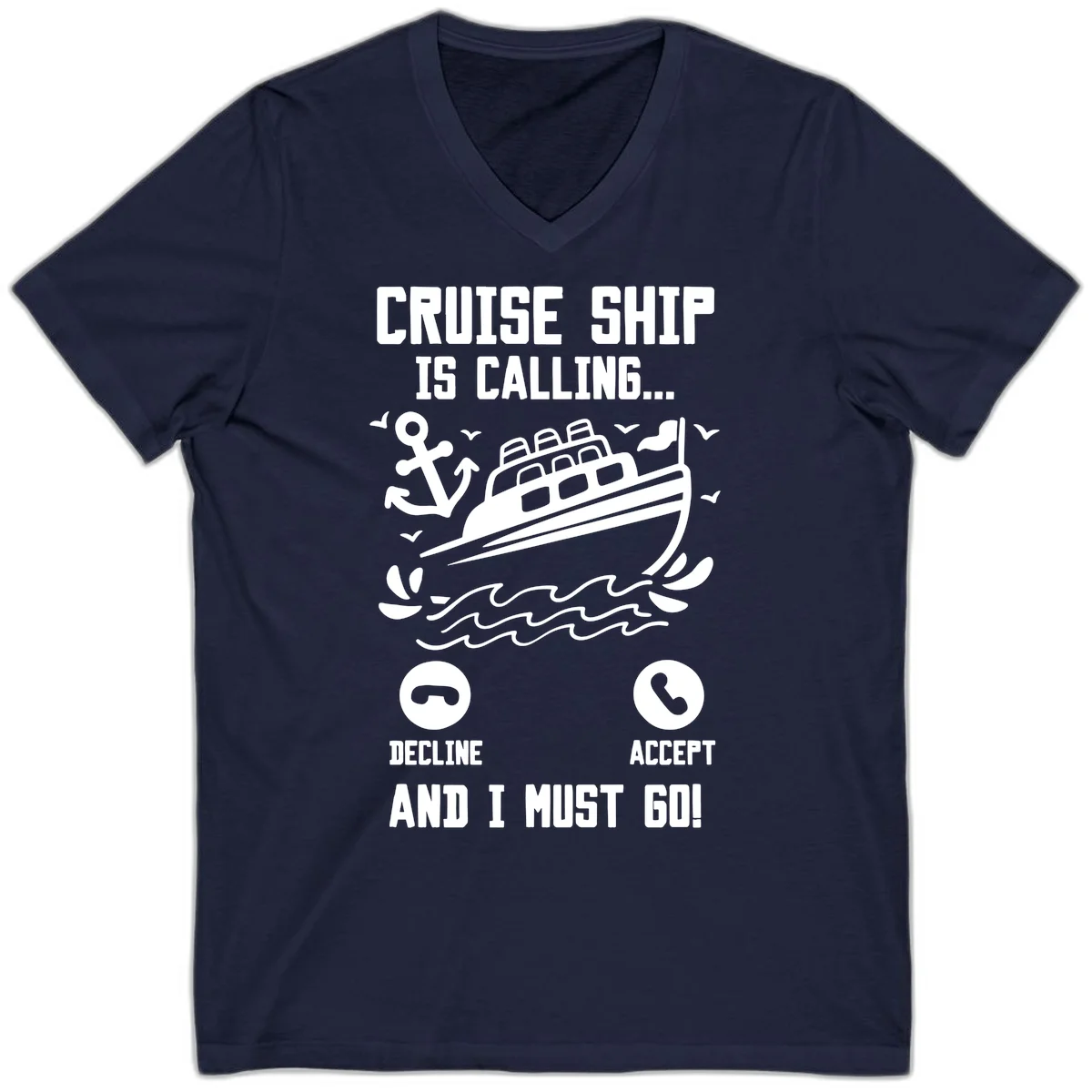 Cruise Ship Is Calling V-Neck T-Shirt in Navy