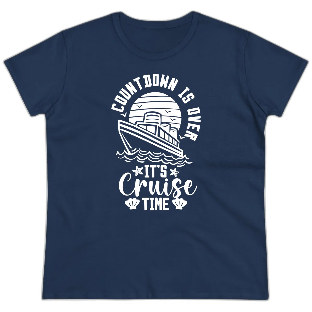 Countdown Is Over It's Cruise Time Ladies Tee in Navy