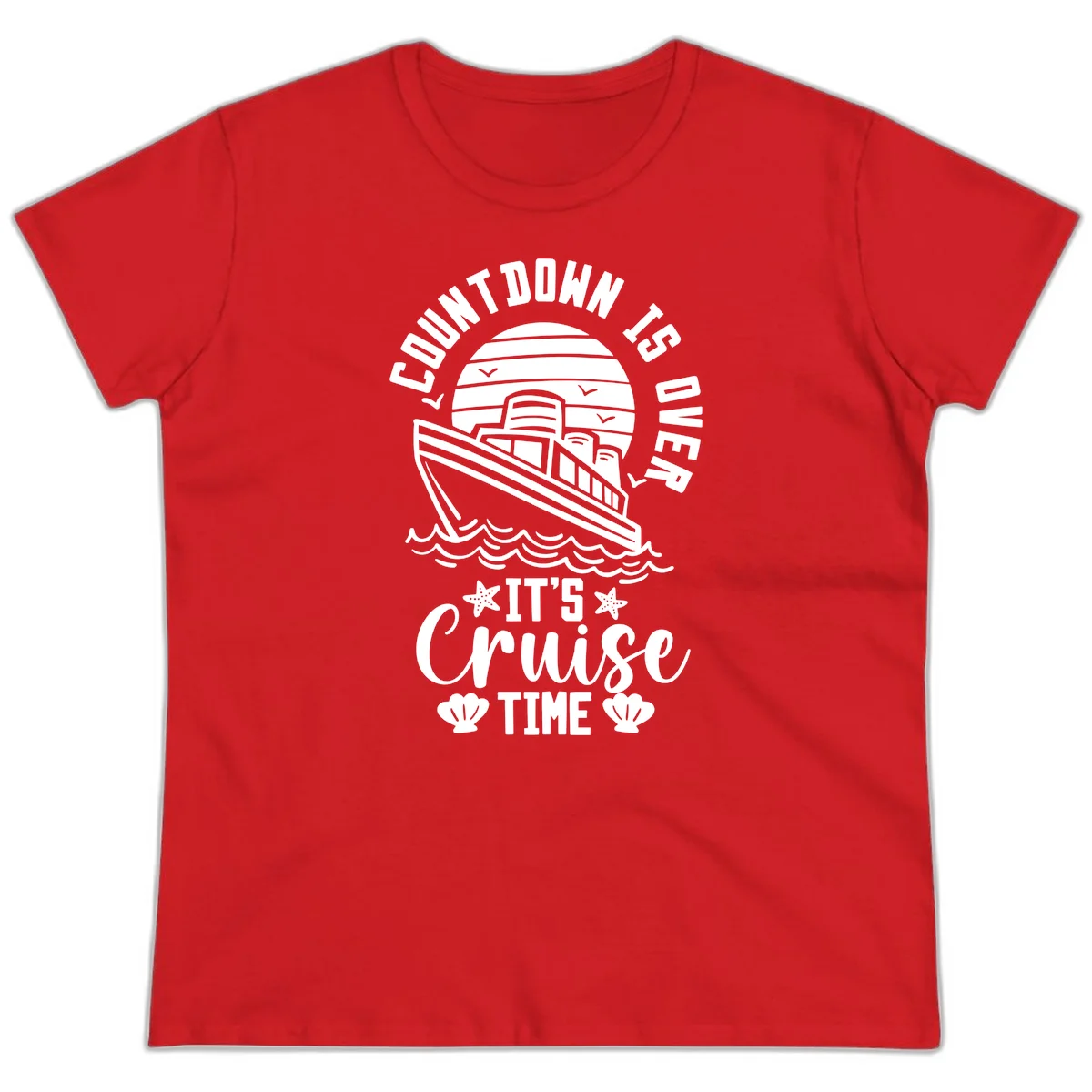 Countdown Is Over It's Cruise Time Ladies Tee in Red