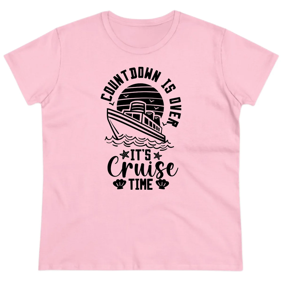 Countdown Is Over It's Cruise Time Ladies Tee in Light Pink