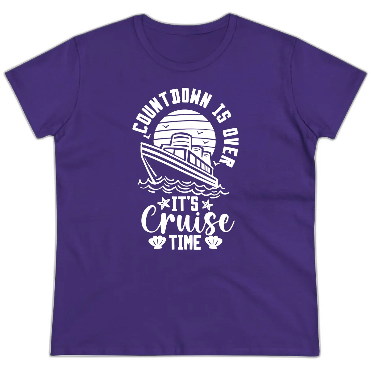 Countdown Is Over It's Cruise Time Ladies Tee in Purple
