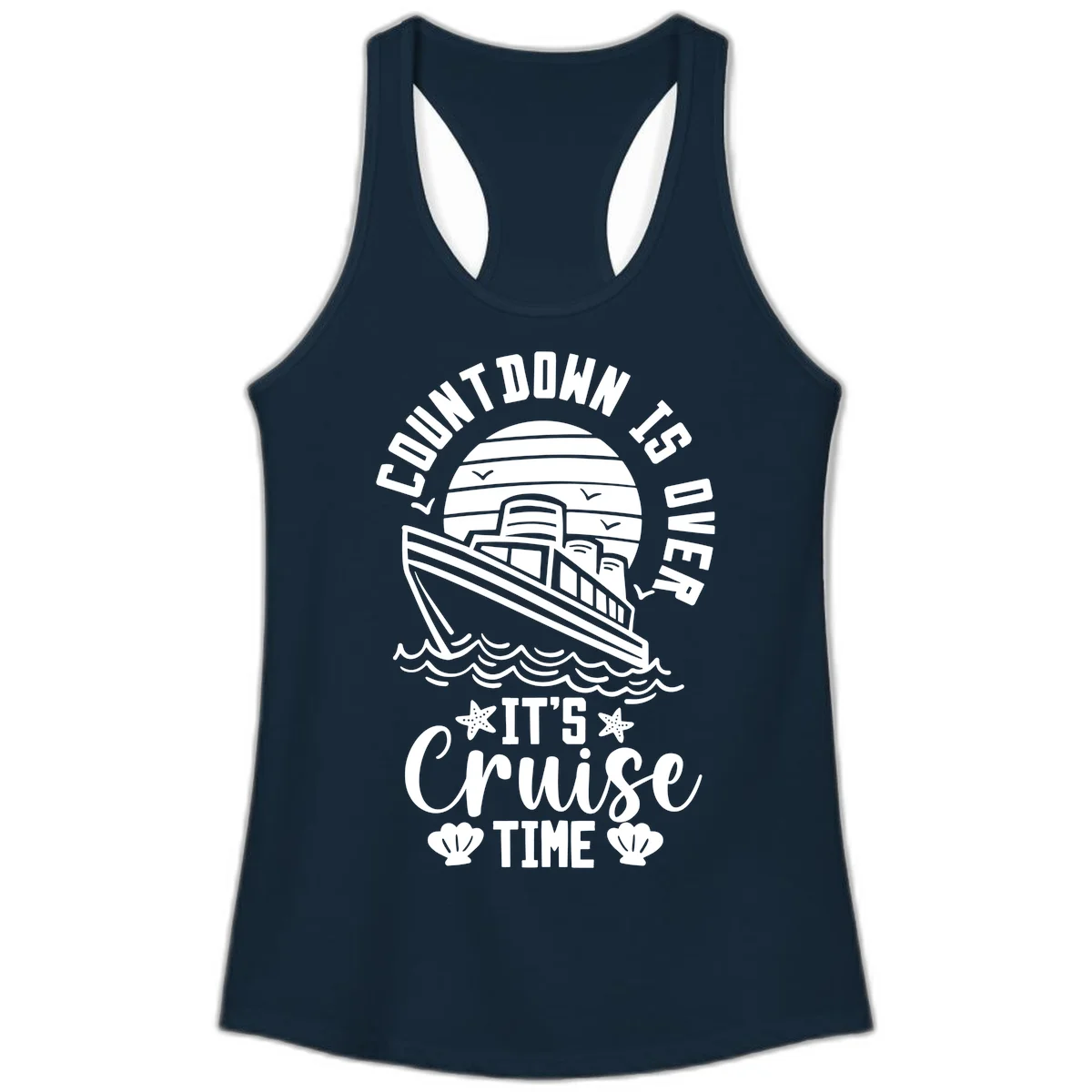 Countdown Is Over It's Cruise Time Ladies Tank in Solid Midnight Navy