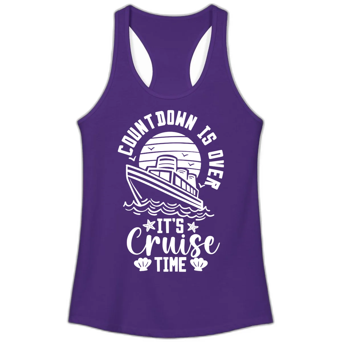 Countdown Is Over It's Cruise Time Ladies Tank in Solid Purple Rush