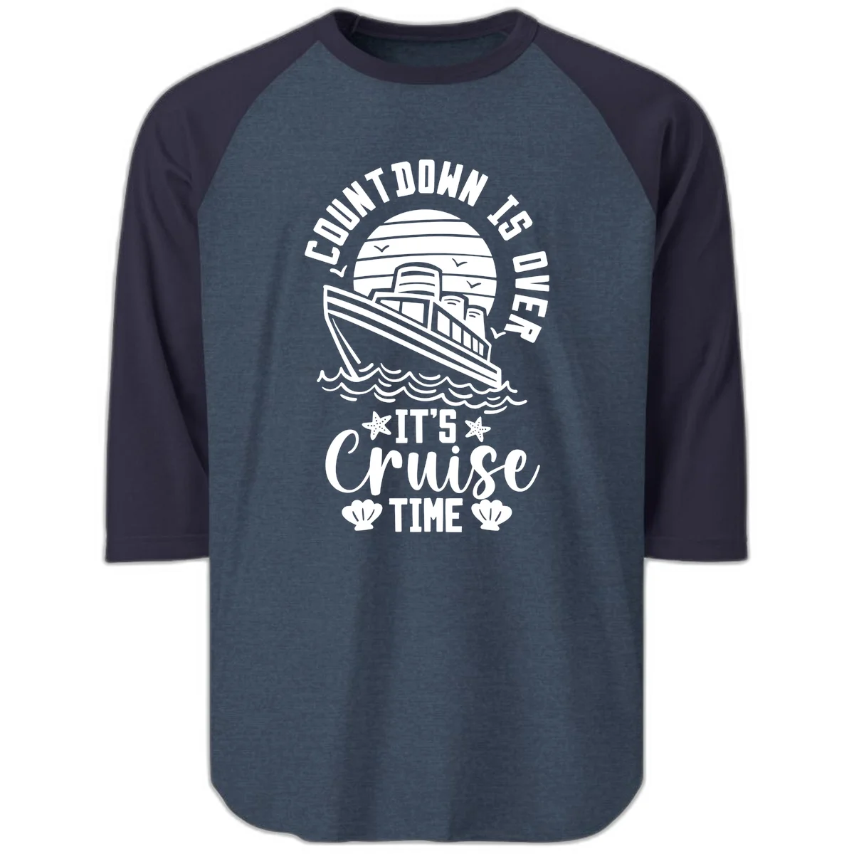 Countdown Is Over It's Cruise Time Raglan 3/4 in Heather Denim Navy