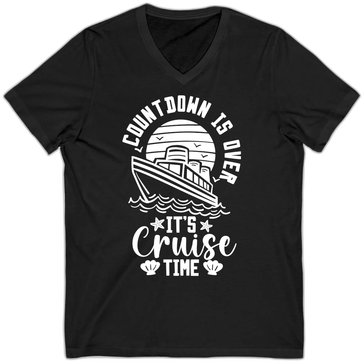 Countdown Is Over It's Cruise Time V-Neck in Black