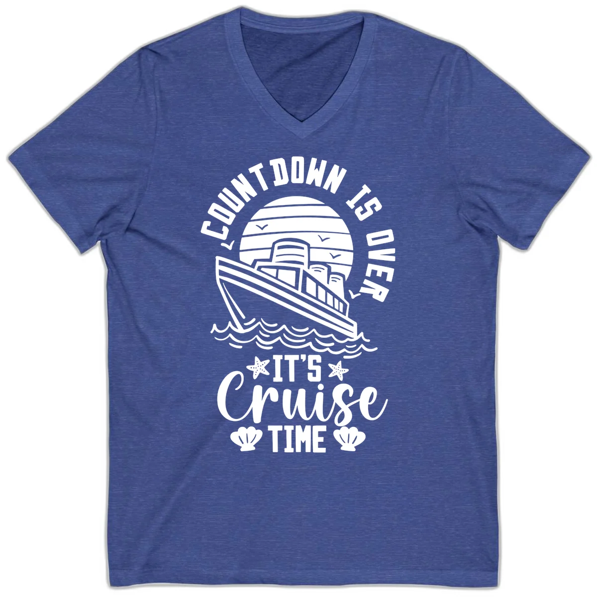 Countdown Is Over It's Cruise Time V-Neck in Heather True Royal