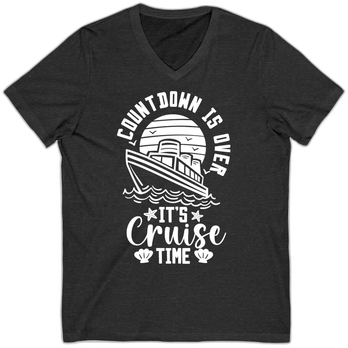 Countdown Is Over It's Cruise Time V-Neck in Dark Grey Heather