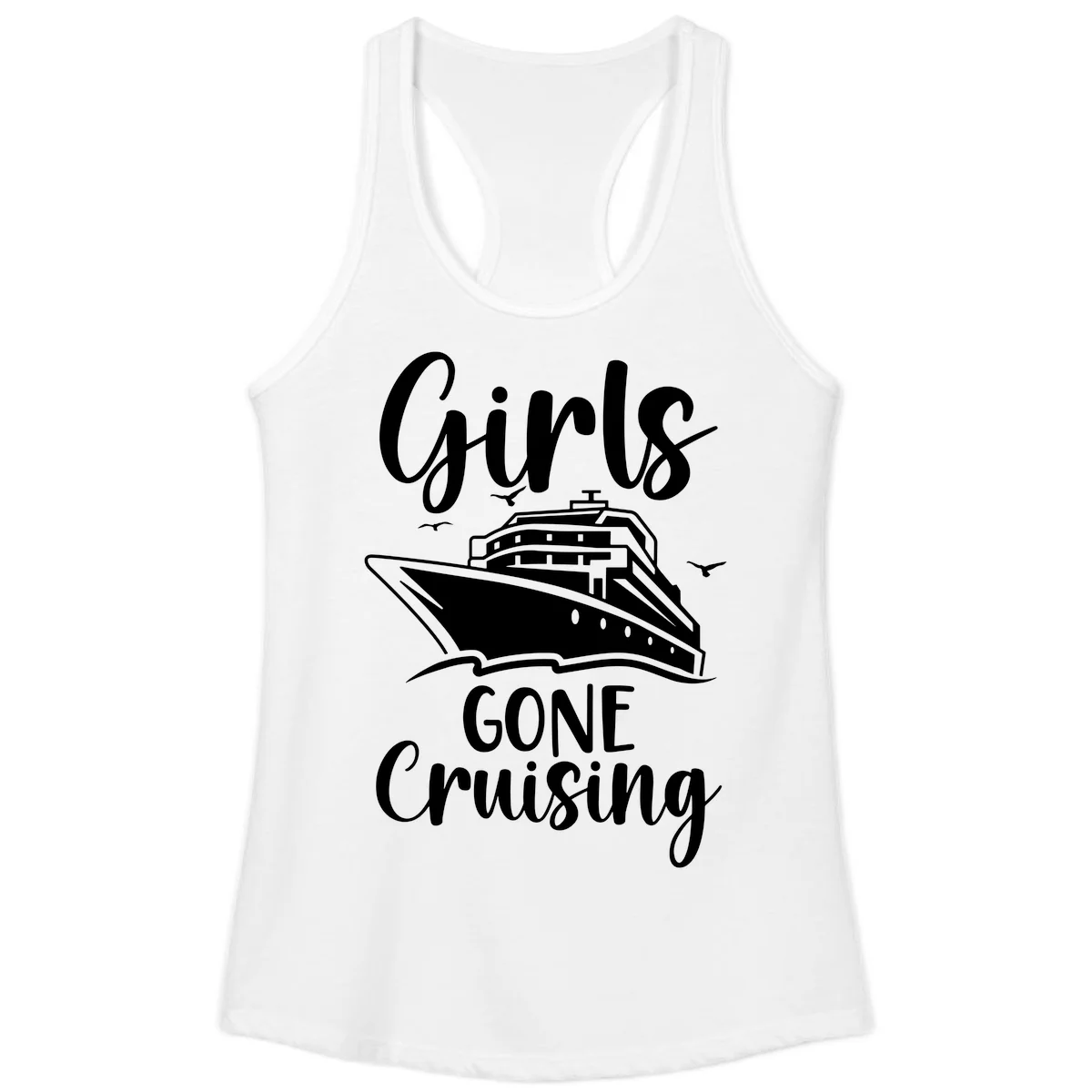 Girls Gone Cruising Ladies Racerback Tank in White