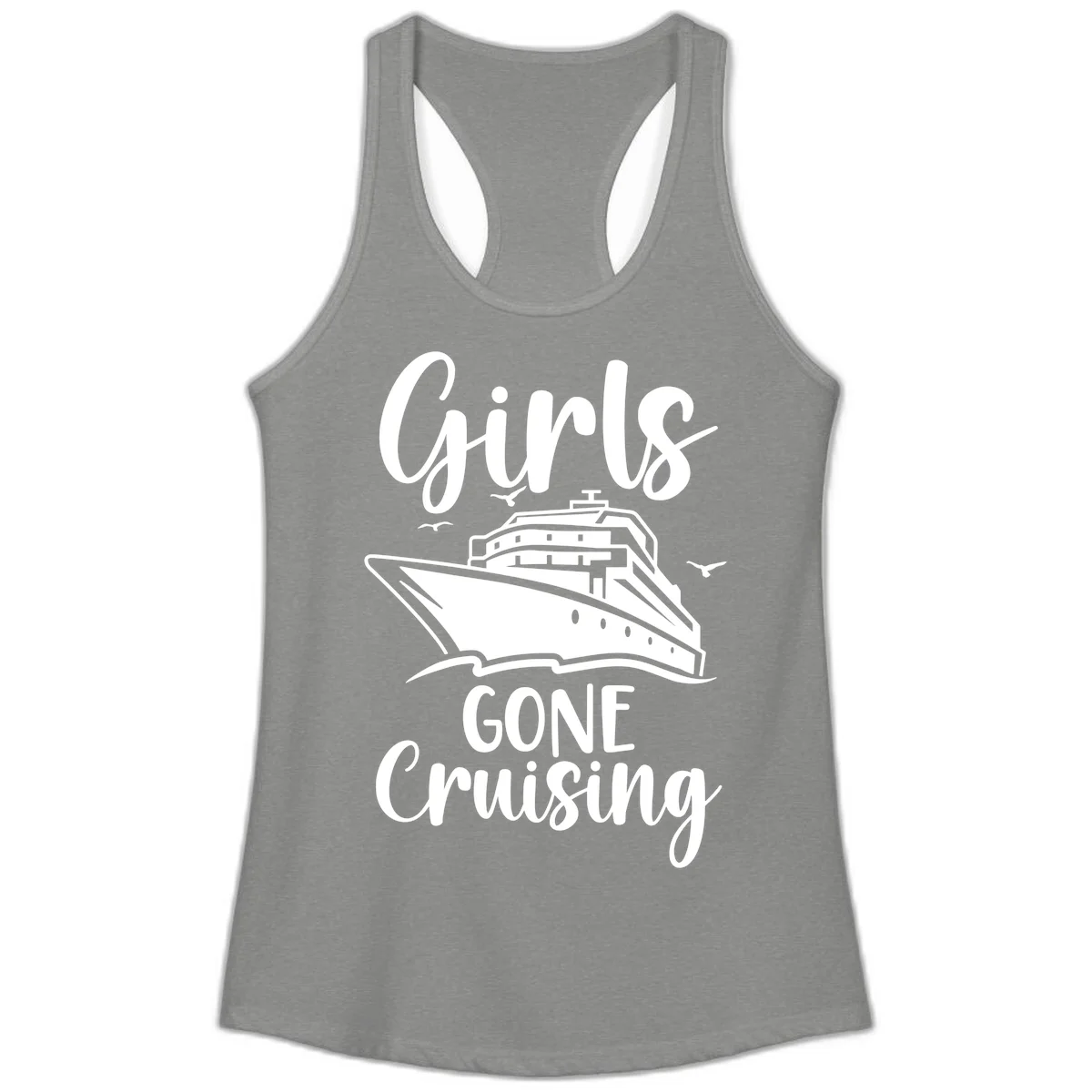 Girls Gone Cruising Ladies Racerback Tank in Heather Grey