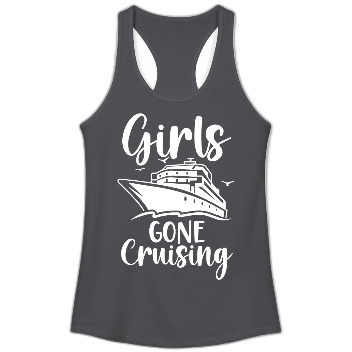 Girls Gone Cruising Ladies Racerback Tank in Solid Dark Gray