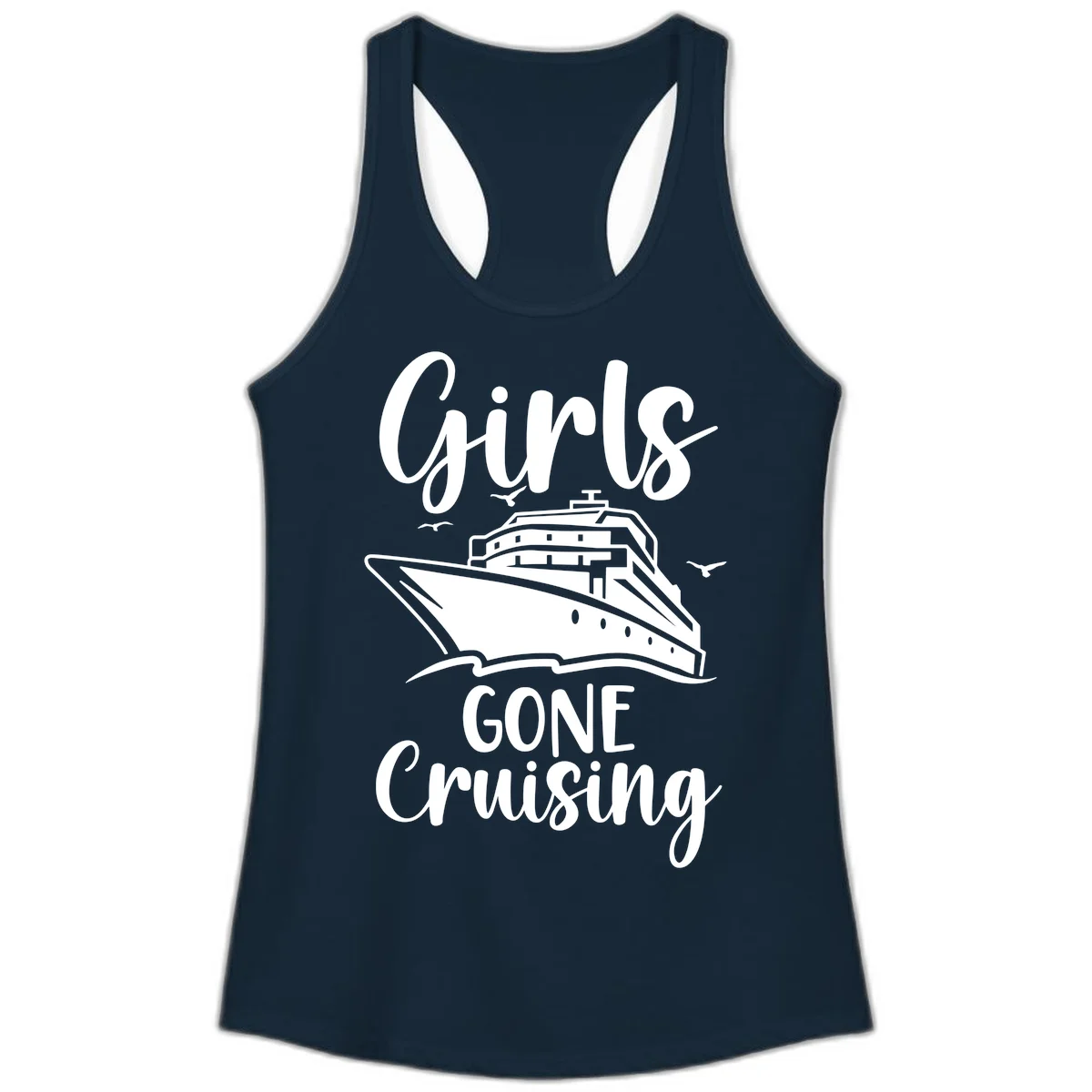 Girls Gone Cruising Ladies Racerback Tank in Solid Midnight Navy