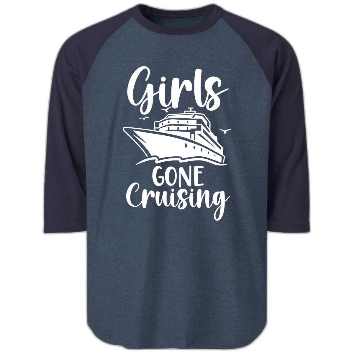 Girls Gone Cruising Raglan 3/4 Sleeve in Heather Denim Navy