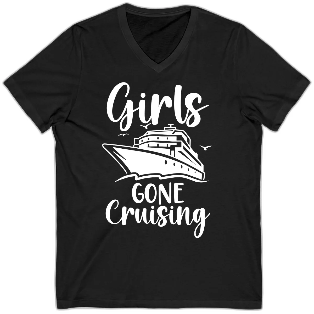 Girls Gone Cruising V-Neck T-Shirt in Black